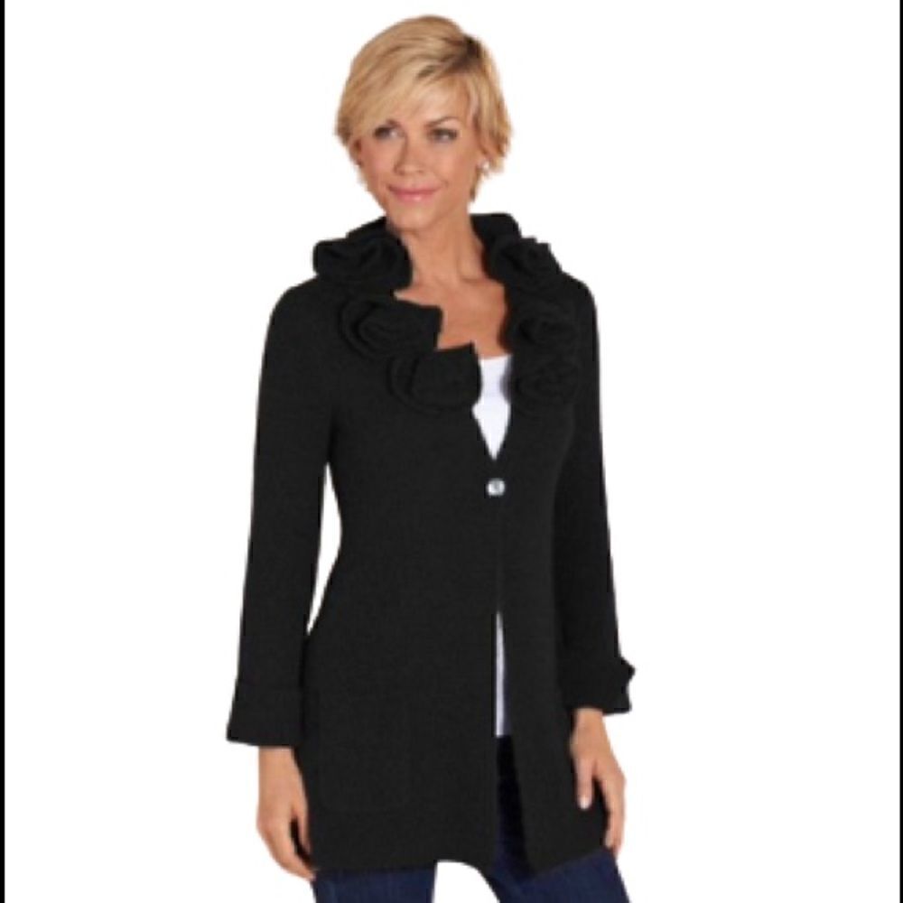 Soft Surroundings black alpaca blend rosette cardigan sweater size M
